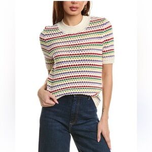 NWT Nanette Lepore Knit Top Size Small Cream with Multi Color Stripes